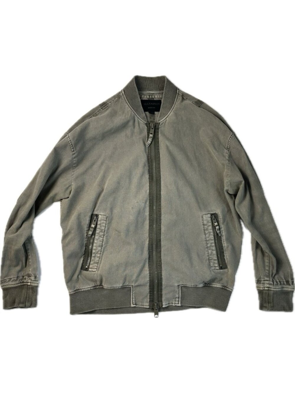 Allsaints Men’s Green Linen Cotton Blix Bomber Zip Up Jacket Mens Medium